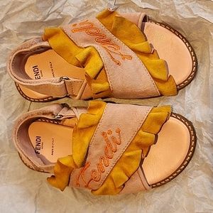 Fendi Girls Leather and Suede Sandals